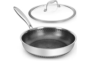 SODAY 11 inches Stainless Steel Frying Pan Nonstick 2.6 Qt Deep Sauté Pan and Lid, Dishwasher and Oven-Safe, Compatible with All Cooktops