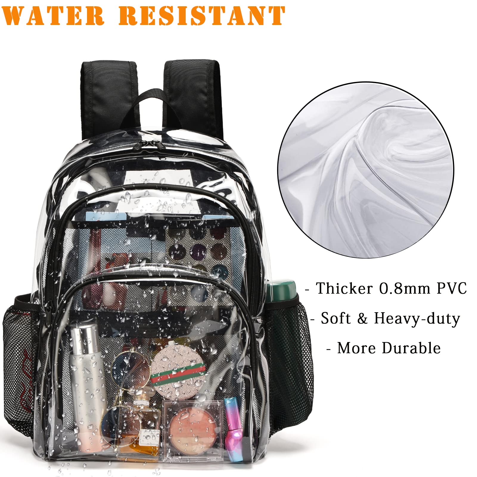 Clear Backpack, Clear Bag Stadium Large See Through Bookbag Heavy Duty PVC Transparent Backpacks for School
