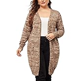 Agnes Orinda Plus Size Sweater Cardigan for Women Contrast Color Open Front Long Sleeve with Pockets Cardigans Sweater Coat