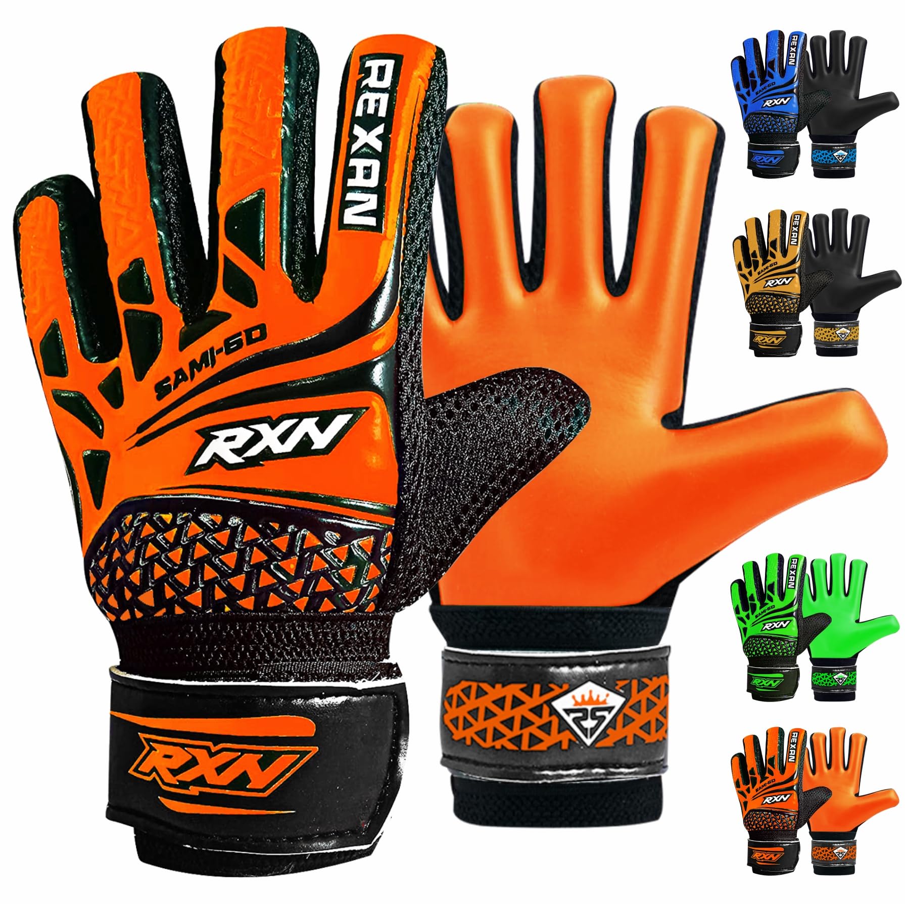 RAXAN Kids Junior Goalkeeper Gloves, Boys and Girls Training Gloves and Non-slip Wear Resistant Latex Material Goalie Protection to Prevent Injuries (Orange, Size 6 Suitable for 13 to 15 Years Old)