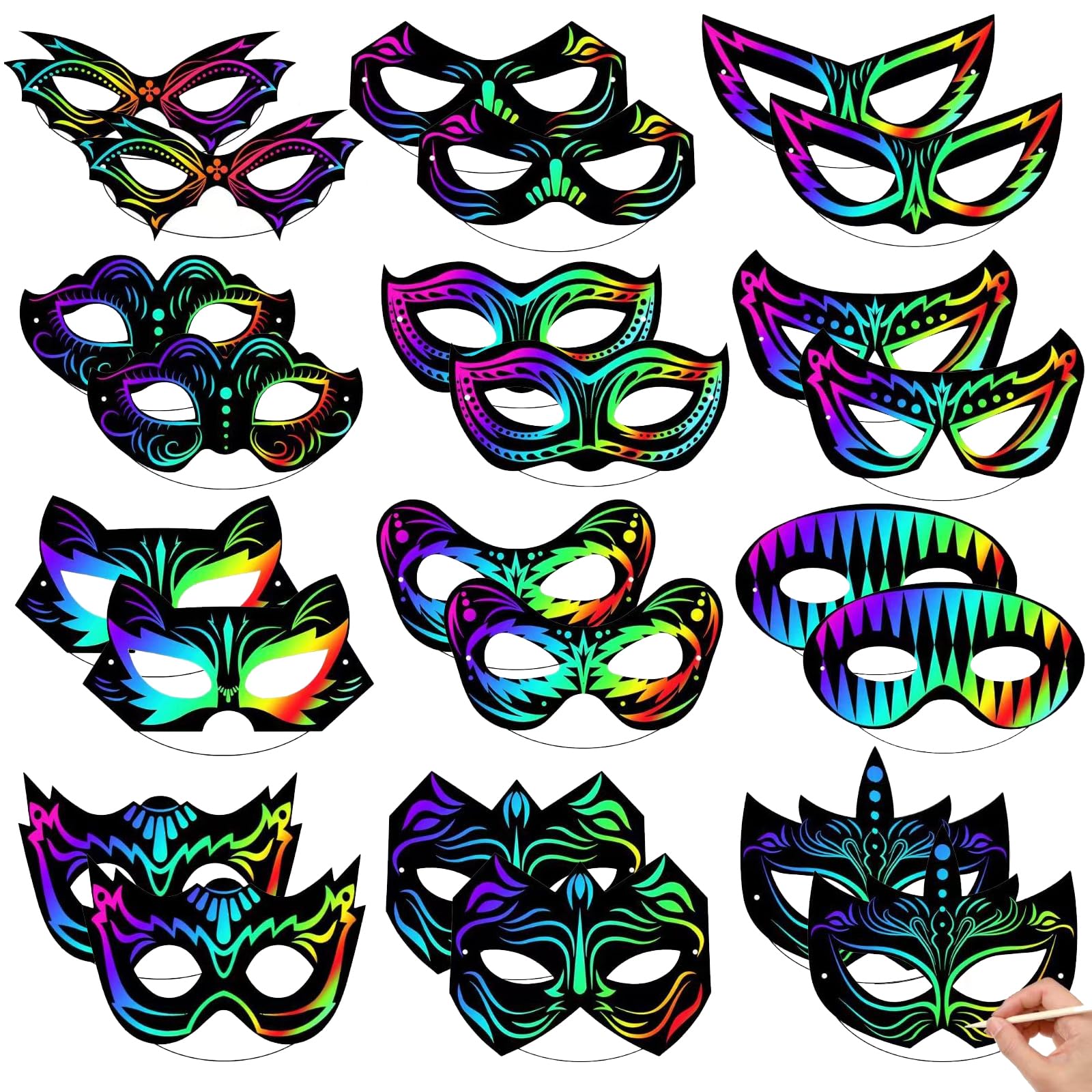 Cosysparks Superhero Scratch Masks for Kids, 24 Pcs DIY Paper Masks to Decorate Kids Funny Magic Scratch Art Mask Craft Kit for Halloween Birthday Cosplay Themed Party(Hero)