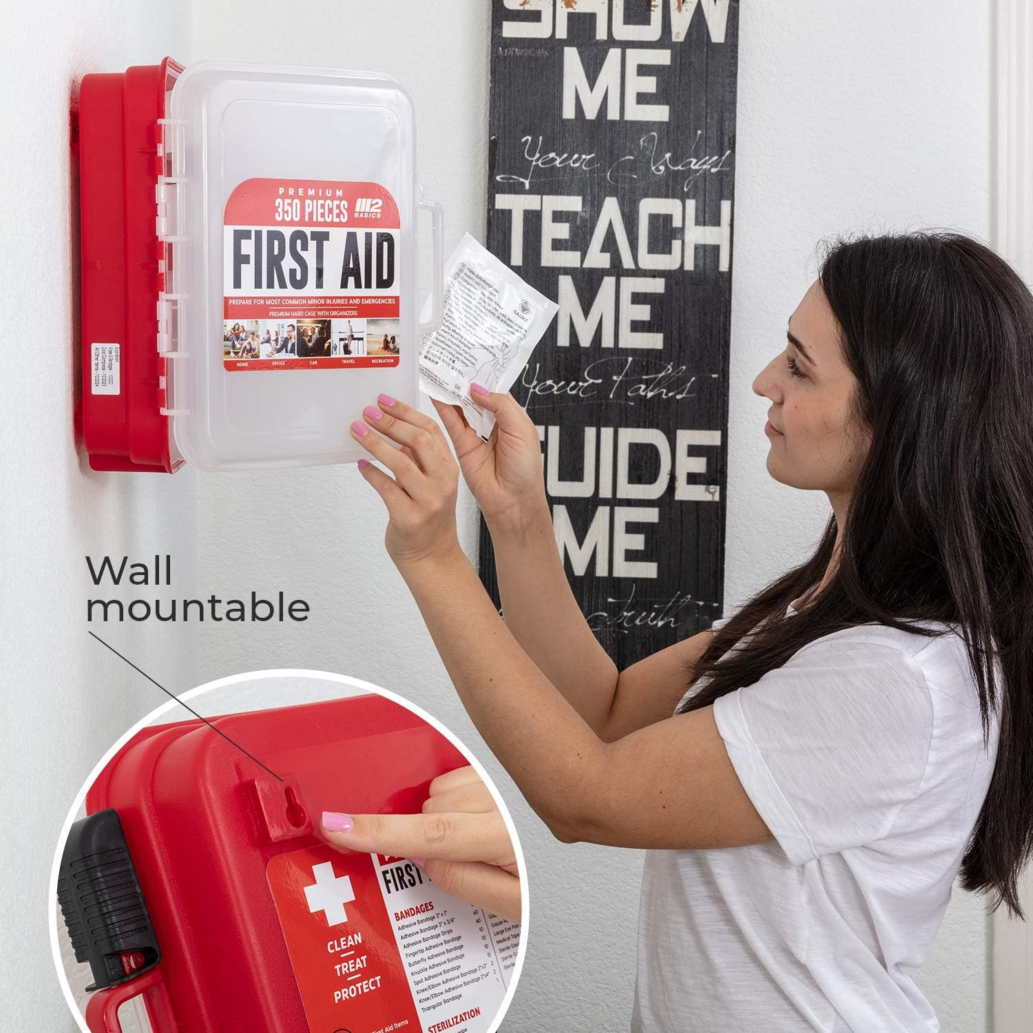 M2 BASICS 350 Piece Professional First Aid Kit | Mountable Hard Case with Dual-Layer Organizers for Business, School or Home: Health & Personal Care