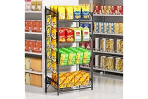 VOPEAK 4 Tier Retail Snack Display Stand, Metal Retail Display Rack with 2 Hooks, Potato Storage Rack, Concession Stand Candy Organizer, Easy Assembly Fruit Basket, Snack Organizer for Pantry, Office