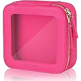 MSTONAL Clear Makeup Bag, Travel Toiletry Bag Cosmetic Case for Women, Waterproof Portable Small Make Up Skincare Pouch with Zipper, Compact Car Organizer Bag for Essentials, Mini Size, Hot Pink