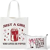Jollaroo Drinks Lovers Canvas Bags - 2Pcs Soda Drinks Lover Gift Tote Bag Makeup Bag, Bring Me A Pepper And Tell Me I&rsquo;m Pretty Handbag Cosmetic Pouch, Supply for Birthday Party Vodka Drinkers