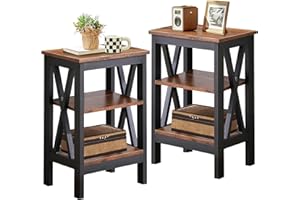 VECELO Modern Nightstands X-Design Side End Table Night Stand with Storage Shelf for Bedroom,Living Room, Set of 2, Brown
