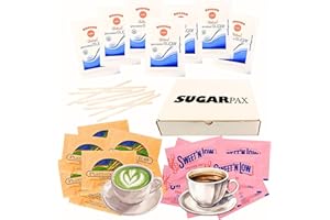 SugarPax - Granulated White Sugar & Sweetner Bundle Box: 100 White & 100 Brown Sugar + 50 Sweetner, with 100 Wooden Stirrers 