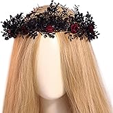 MOSTORY Gothic Black Flower Crown - Woodland Fairy Headpiece Dark Forest Circlet Elf Leaf Tiara for Women Witch Goth Wedding Renaissance Halloween Renfaire Cosplay