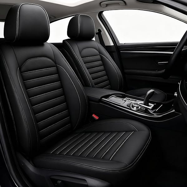 AOMSAZTO CUSTOM FIT SEAT COVERS FOR FORD FUSION 2013 2014 2015 2016 2017 2018 2019 2020 WATERPROOF LEATHER CAR SEAT COVERS, 5-SEATER FULL SET BLACK