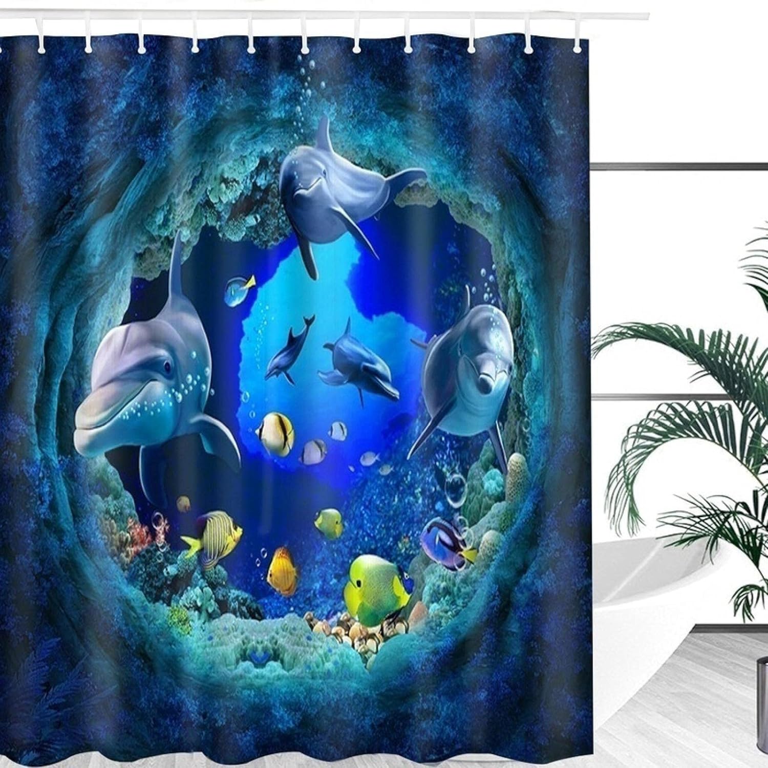 Dolphin shower curtain waterproof polyester curtain bathroom decoration