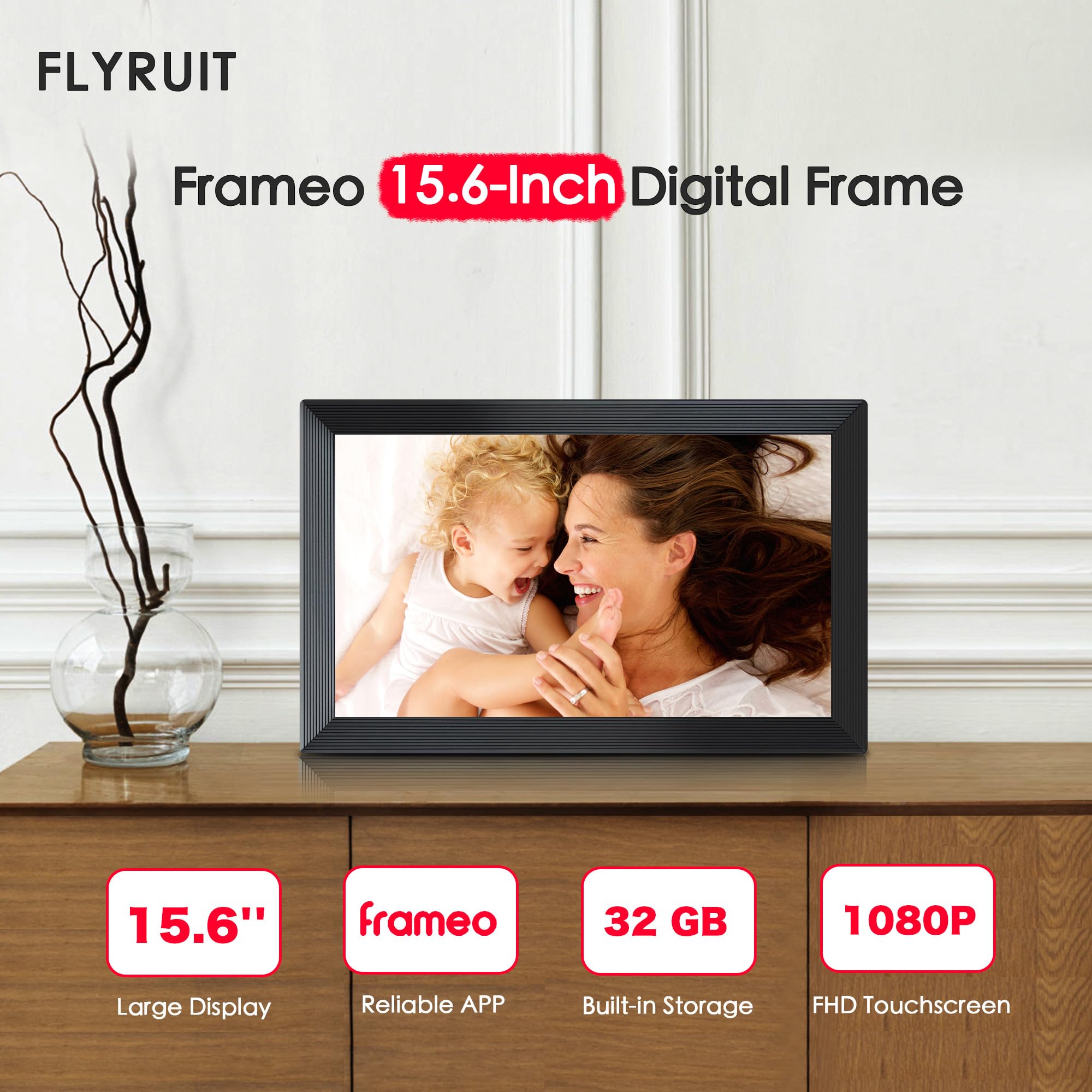 Digital Picture Frame, Frameo 15.6 inch Large Digital Photo Frame WiFi, 1920*1080 IPS FHD Touchscreen, 32GB Storage, Instant Share Pictures Video, Photo Frame Electronic, Gift for Mom, House Warming