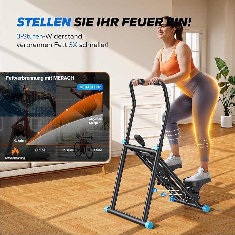 2026 Stair Stepper Pro,Stairmaster für Zuhause mit Einstellbarem 3 Stufen Widerstand,Folding Cardio Vertical Climber Maschine Treppenmeister mit Verstellbare Lenker für Home Büro Fitnessgerät