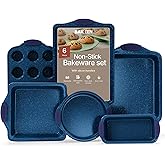 BAKKEN Kitchen Baking Pan Set - Nonstick Coating, Carbon Steel Bakeware Sets with Blue Silicone Handles, Baking Kitchen Essentials, PFOA, PFOS, PTFE Free, Oven Safe Tray (Up To 450° F), Set of 6
