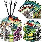 InIsaJace Dragon Birthday Party Decorations - 96PCS Dragon Theme Paper Plates and Napkins Bday Decoration Magical Forks Decor Supplies for Baby Shower Supplies, Serve 24
