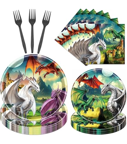 thumbnail image 2 of Dragon Party Decorations Black Gold Birthday Supplies, Black And Gold Birthday Party Decorations Men Women Includes Happy Banner Tablecloth Balloons Plates Napkins Cups Straws Serves 20 Guest Dragon Plates 2 of 11