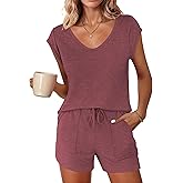 Ekouaer Womens Pajama Sets 2 Piece Lounge Sets Comfy Short Sleeve Tops and Shorts Cute Pjs Outfits Set S-XXL