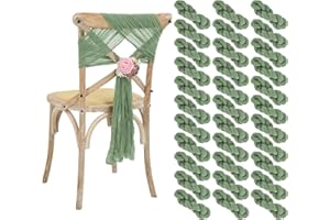 Lumaycens 50 PCS Cheesecloth Chair Sashes Bows Wedding Aisle Decorations Chair Ribbon Ties Back Sash for Wedding Party Events Banquet Chair Cover Decoration (Sage Green)