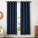 AmazonBasics 100% Blackout Textured Linen Window Panel with Grommets and Thermal Insulated, Noise Reducing Blackout Liner - 52" x 84", Navy Blue