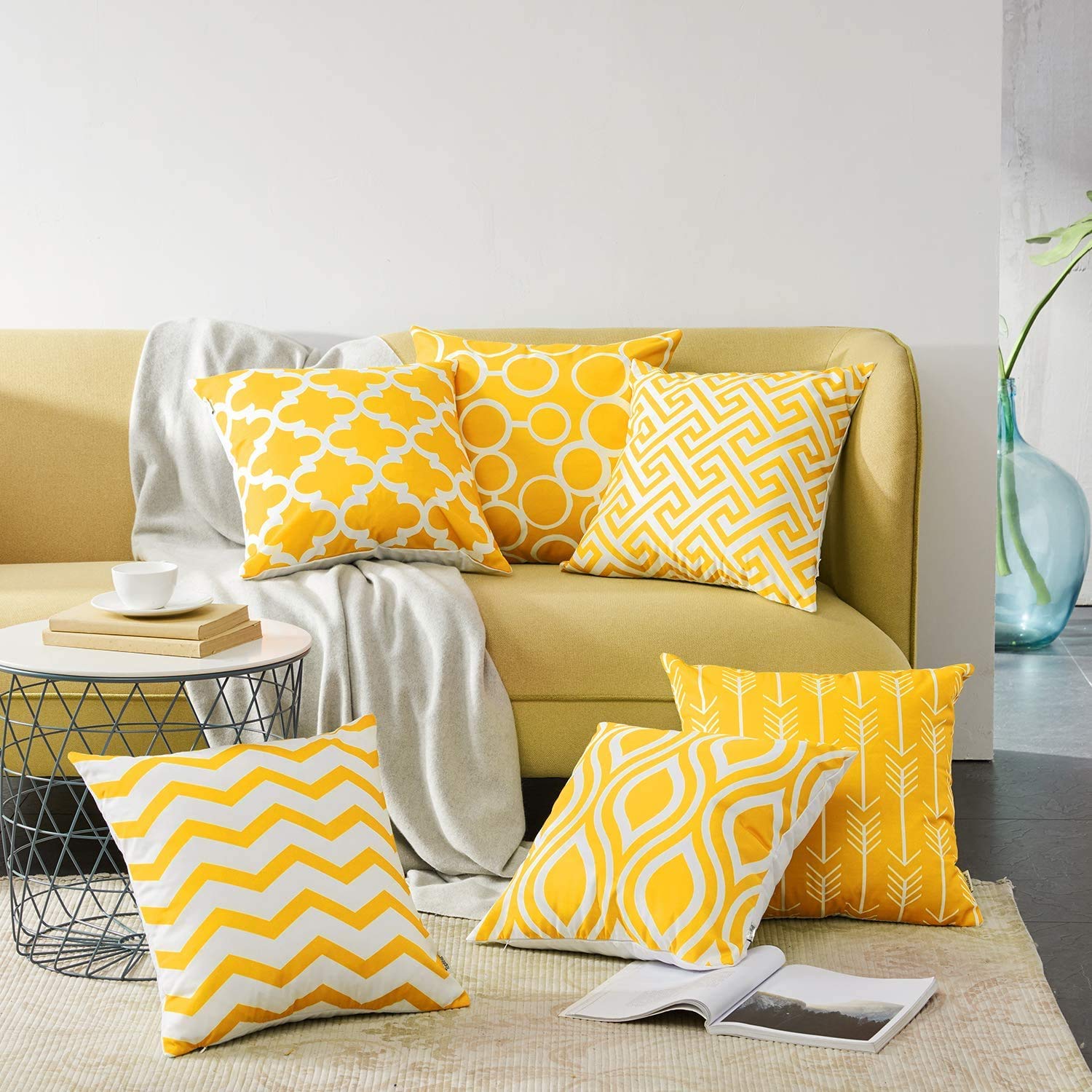 MODERN HOMES Soft Cotton Cushion Covers/Decorative Throw Pillow Covers (Yellow, 16x16 inch) - Set of 6