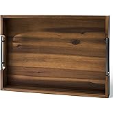 TIDITA 20 x 14 Inch Large Wooden Tray for Ottoman – Large Ottoman Tray for Living Room, Decorative Serving Tray with Handles, for Coffee Table, Kitchen Counter & Home Decor