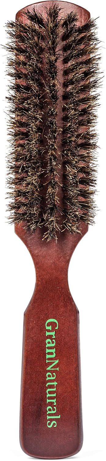 GranNaturals Mens Boar Bristle Hair Brush, 100% Natural Brown Wooden Club Style Brush for Men