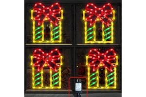 TRWYMZ Christmas Decorations - 4 Pack Christmas Lighted Gift Boxes - Used for Holiday Decor (Yellow & Red)
