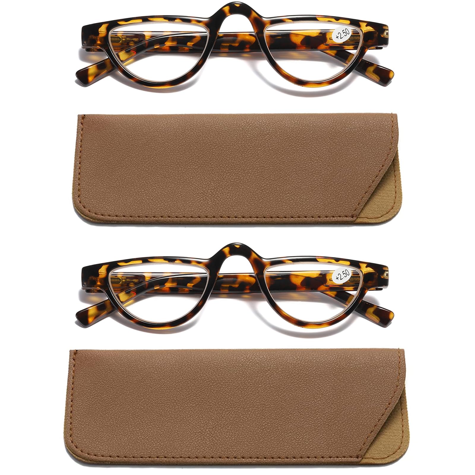 Hubeye 2 Pairs Retro Half Moon Reading Glasses Lightweight Plastic Half Frame Reader with Spring Hinge for Women and Men 1.00 — image 1