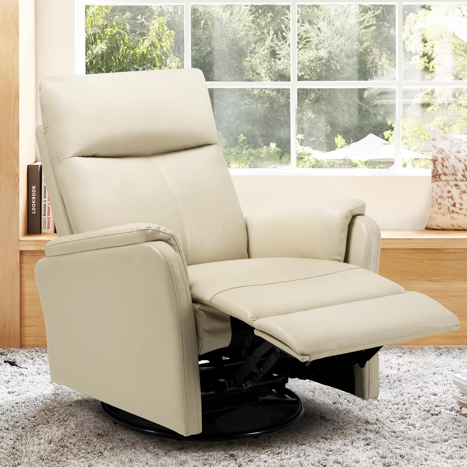 Photo 1 of *Cushions only* Swivel Rocking Recliner Glider Chair, Leather Reclining Rocker Chair with Footrest for Living Room, Nursery, Office, Bedroom, Ergonomic High Backrest, Wide Seat Cushion and Metal Base-Mist