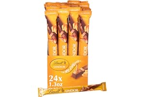 Lindt LINDOR Caramel Milk Chocolate Truffle Bar, Milk Chocolate Candy with Smooth, Melting Truffle Center, 1.3 oz. (24 Pack)
