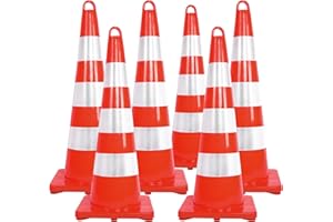 STRLON Traffic Cones 36 inch with Handheld Orange 6 Pack with Reflective Collars Fit Parking Lot,Driveway Road Traffic Control Construction Safety Cones