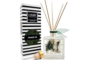 LOVSPA FRASER FIR Reed Diffuser Oil Gift Set | Pine, Evergreen and Pine with Fresh Woody Notes of Cedar and Sandalwood | Forest Inspired Scent in a Modern Striped Glass Bottle | Made in The USA