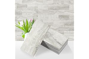 Vamos Tile 100-Piece Matt Beige Mixed Grey Slate Peel and Stick Backsplash Seamless Tile,3''x6'' PVC Subway Tile,Stick on Backsplash for Kitchen/Bathroom/Laundry Room