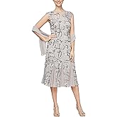 Alex Evenings Womens Short Embroidered Cocktail Dress, Wedding Guest (Petite and Regular Sizes)