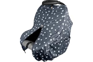 JJ Cole DreamGuard Packable Car Seat Canopy - Breathable and Adjustable Infant Car Seat Cover - Stars