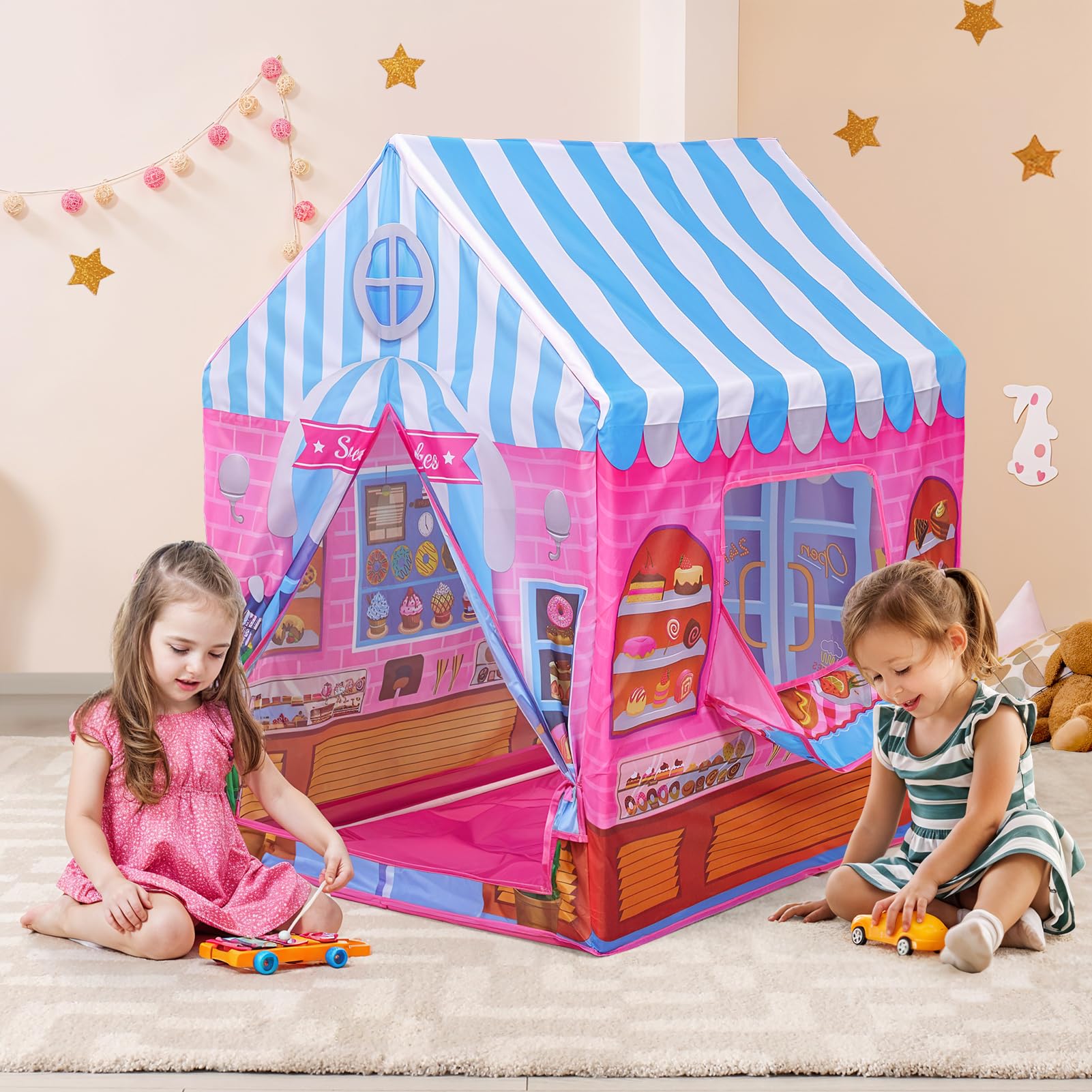 Warmiehomy Candy House Play Tents for Kids Boys Girls Tent Indoor Foldable Portable Pop up Tents for Kids Playhouse Children's Tent with Sales Window for Children Toddler Outdoor Play Equipment