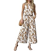 Lepunuo Womens Summer 2 Piece Outfits Sleeveless Crop Top Flowy Wide Leg Pants Matching Sets Vacation Beach Travel Outfits