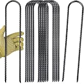 POSEOFFR 16 Inches Trampoline Wind Stakes, Heavy Duty U Hook Ground Anchors, 10-Pack Tie Down Kit for Swing Set and Soccer Goal