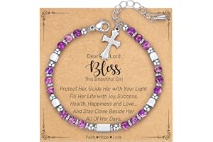 AryaHozel Tiny Gemstone Cross Bracelet, Baptism/First Communion/Confirmation Gifts for Teen Girls, Christian Gifts for Women Girls Kids Religious Easter Basket Stuffers