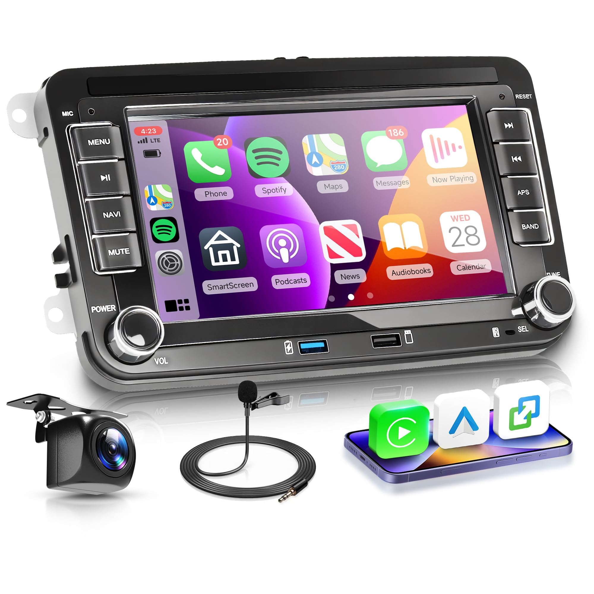 Photo 1 of 2+64G Android Car Radio Stereo for VW Volkswagen Seat Golf Passat Jetta Beetle Tiguan Touran EOS Wireless Carplay Android Auto, 7'' Touchscreen Bluetooth GPS WiFi Mirror Link FM EQ Backup Camera SWC