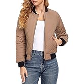 andy & natalie Women's Bomber Jacket Fashion Quilted Casual Lightweight Bomber Jakcets Zip up Outerwear Jacket with Pockets