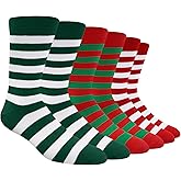 Eurzom 3 Pairs Men's Striped Socks Novelty Dress Crew Socks Winter Gifts for Men Shoes Size 7-12(Red Green White)