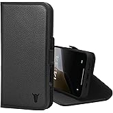 TORRO Premium Leather Case Compatible with iPhone 16 6.1" – Genuine Leather Wallet Flip Folio Case with Kickstand and Card Slots (Compatible with Official MagSafe Chargers) - Black