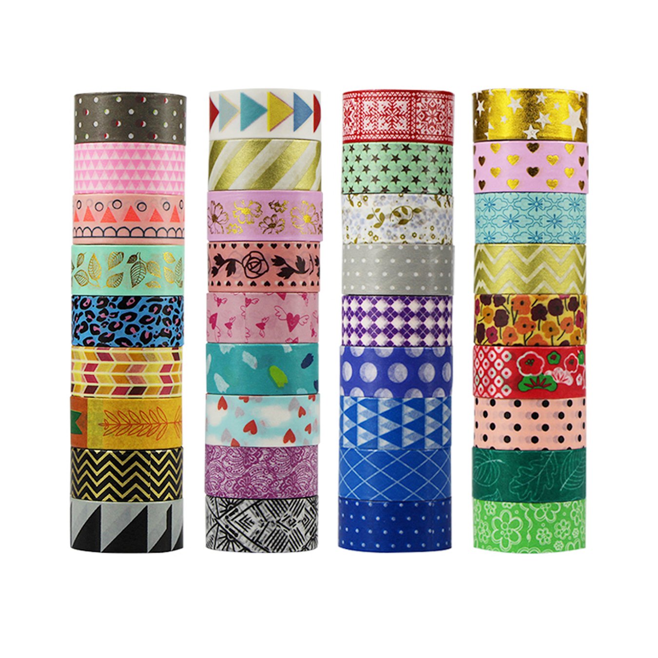 UOOOM 30 Rolls Washi Tape Different Patterns Decorative Masking Tape Adhesive Scrapbooking DIY Craft Gift (30 x Patterns)