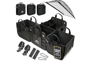 XL Modular Trunk Organizer System – 4 Section Extra Large Car Cargo Organizer for SUVs, Trucks & Cars – Foldable Multi-Compar