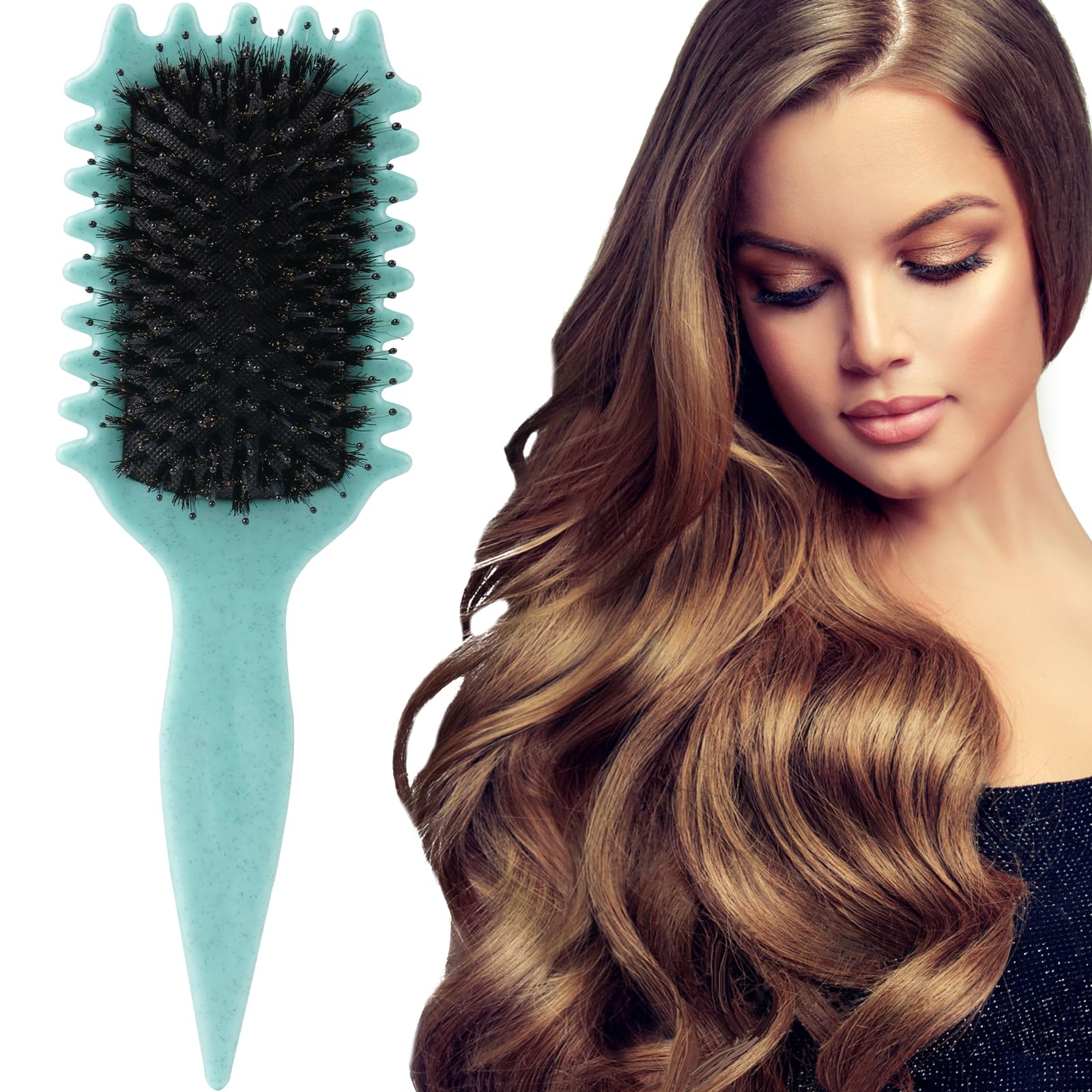 LOPHE Curl Defining Brush - Boar Bristle Hair Brush for Women & Girls, Detangling & Shaping Curls (Green)
