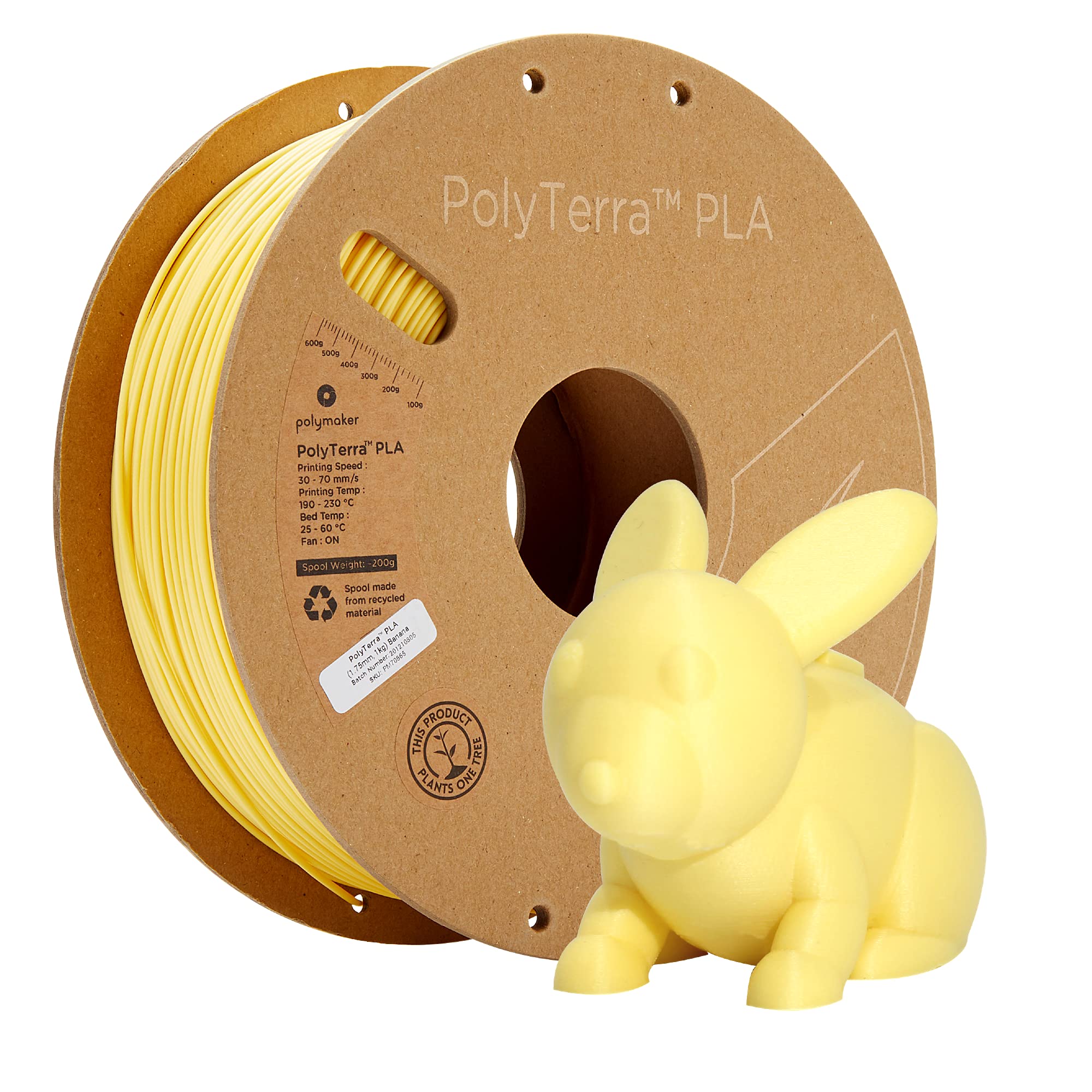 Polymaker 70865 PolyTerra PLA Filament PLA geringerer plasticgehalt 1.75mm 1000g Pastell-Gelb (ma