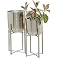 Deco 79 Metal Indoor Outdoor Planter Deep Recessed Dome Large Planter Pot with Removable Stand, Set of 2 Planters 19", 22"H, Silver