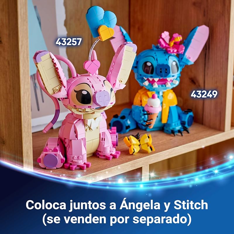 LEGO | Disney Angela - Lilo e Stitch Construction Toy - Articulado Stitch Friend Figura com 3 Balões de Coração e Borboleta - Presente para Meninas e Meninos 9+ Anos e Adultos Fãs 43257