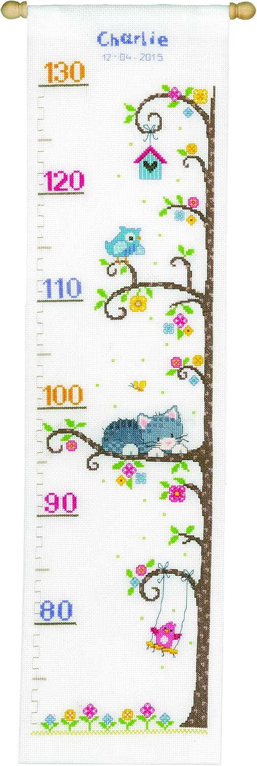 Vervaco Height Chart Cat in The Tree, White
