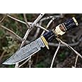 HANDCRAFT GOODS Handmade Hunting Fixed Blade Bowie Knife with Leather Sheath Damascus Steel knifes For Camping Outdoor Knifes